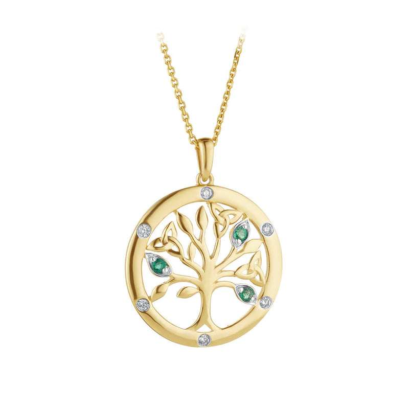 Gold Tree of Life Necklace with Emeralds & Diamonds