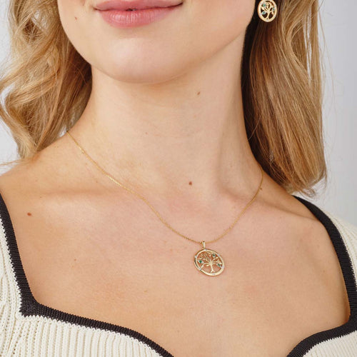 Gold Tree of Life Necklace with Emeralds & Diamonds