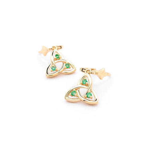 Gold Trinity Knot Drop Earrings With Emeralds