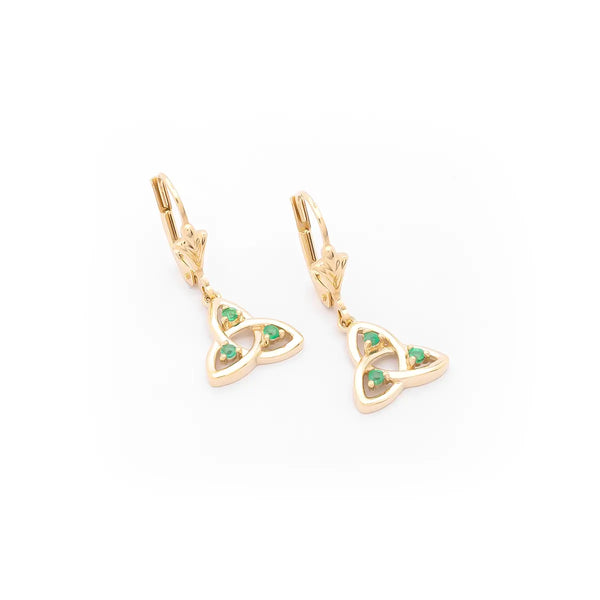Gold Trinity Knot Drop Earrings With Emeralds
