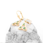 Gold Trinity Knot Drop Earrings With Emeralds
