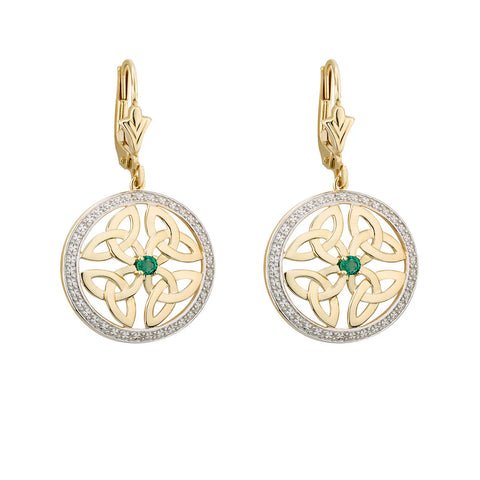 Gold Trinity Knot Emerald Earrings
