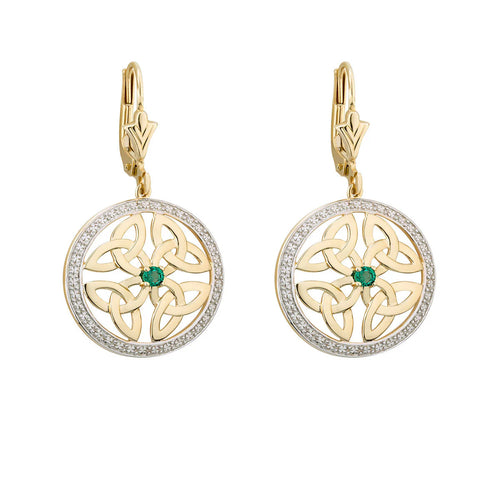 Gold Trinity Knot Emerald Earrings