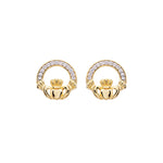 Gold Vermeil Claddagh Stud Earrings with Cubic Zirconia