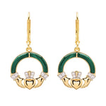 Gold Vermeil Malachite Claddagh Drop Earrings