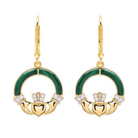 Gold Vermeil Malachite Claddagh Drop Earrings