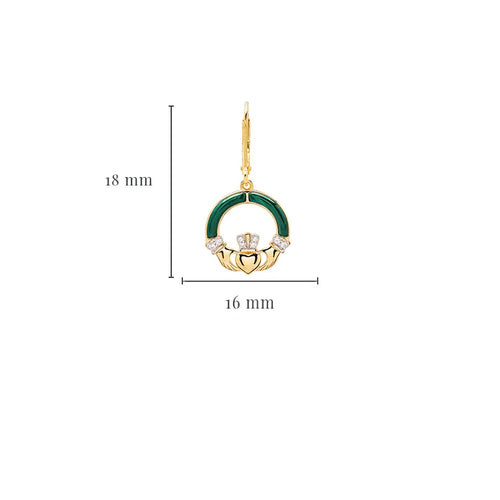 Gold Vermeil Malachite Claddagh Drop Earrings