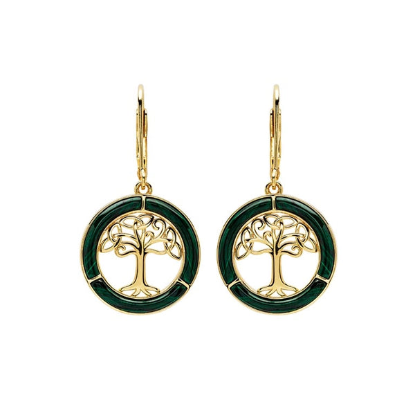 Gold Vermeil Malachite Tree of Life Earrings
