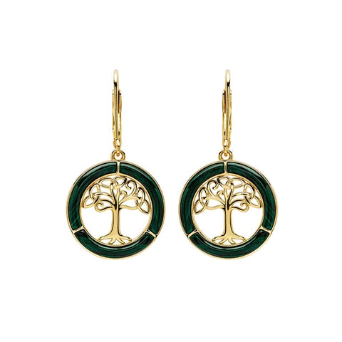 Gold Vermeil Malachite Tree of Life Earrings