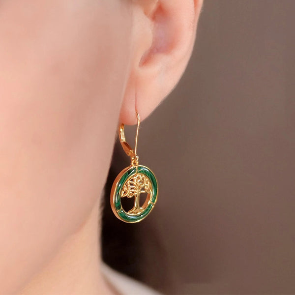 Gold Vermeil Malachite Tree of Life Earrings