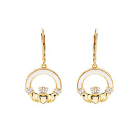 Gold Vermeil Mother of Pearl Claddagh Drop Earrings