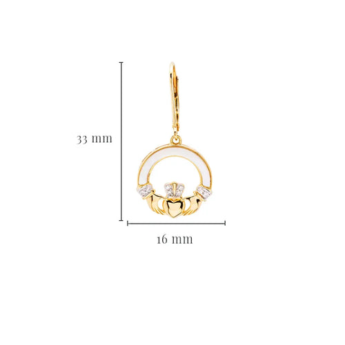Gold Vermeil Mother of Pearl Claddagh Drop Earrings