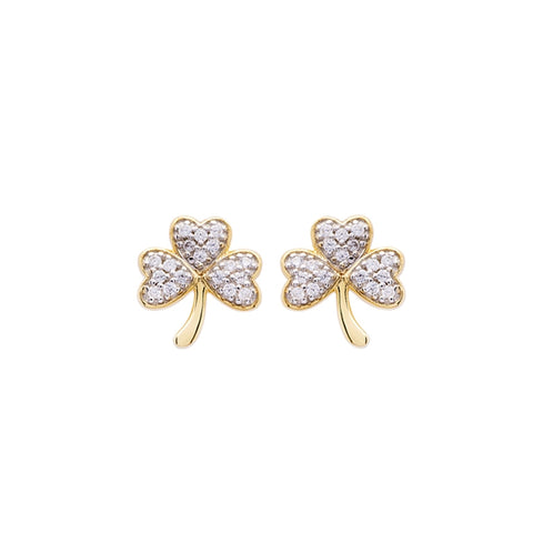 Gold Vermeil Shamrock Earrings With Cubic Zirconia