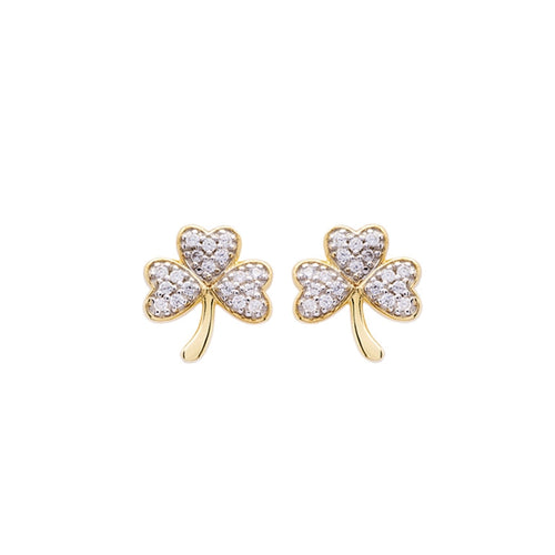 Gold Vermeil Shamrock Earrings With Cubic Zirconia