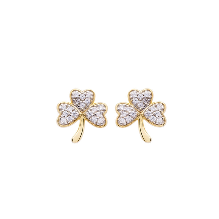 Gold Vermeil Shamrock Earrings With Cubic Zirconia