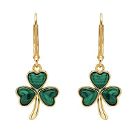 Gold Vermeil Shamrock Earrings With Green Malachite
