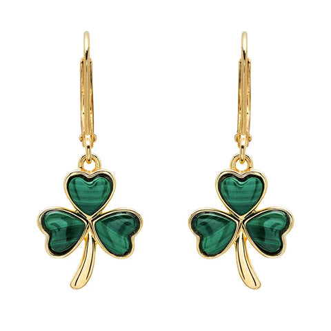 Gold Vermeil Shamrock Earrings With Green Malachite