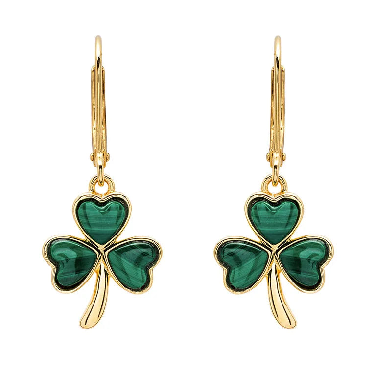 Gold Vermeil Shamrock Earrings With Green Malachite
