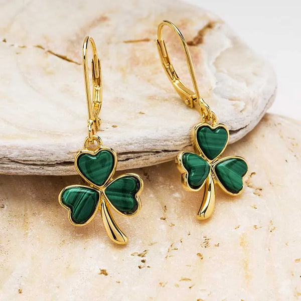 Gold Vermeil Shamrock Earrings With Green Malachite