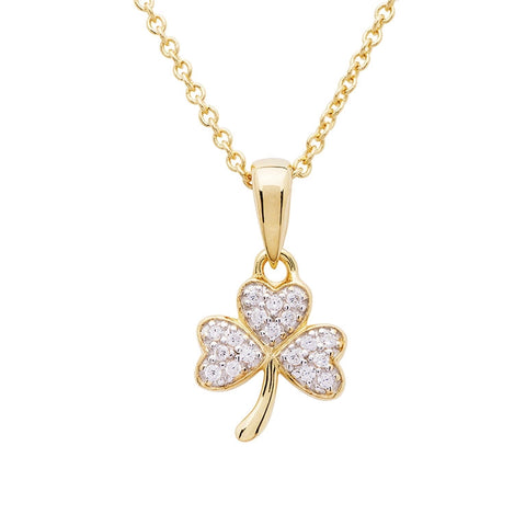 Gold Vermeil Shamrock Necklace With Cubic Zirconia