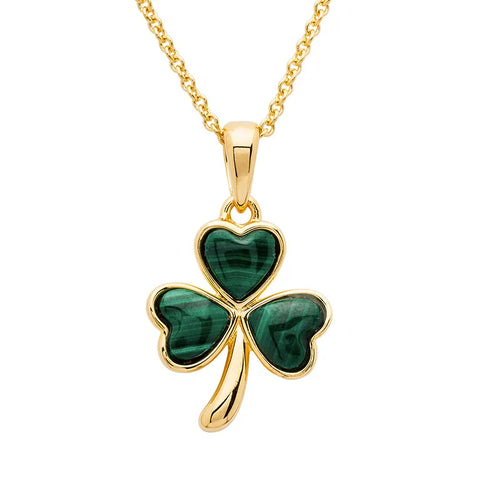 Gold Vermeil Shamrock Necklace With Green Malachite