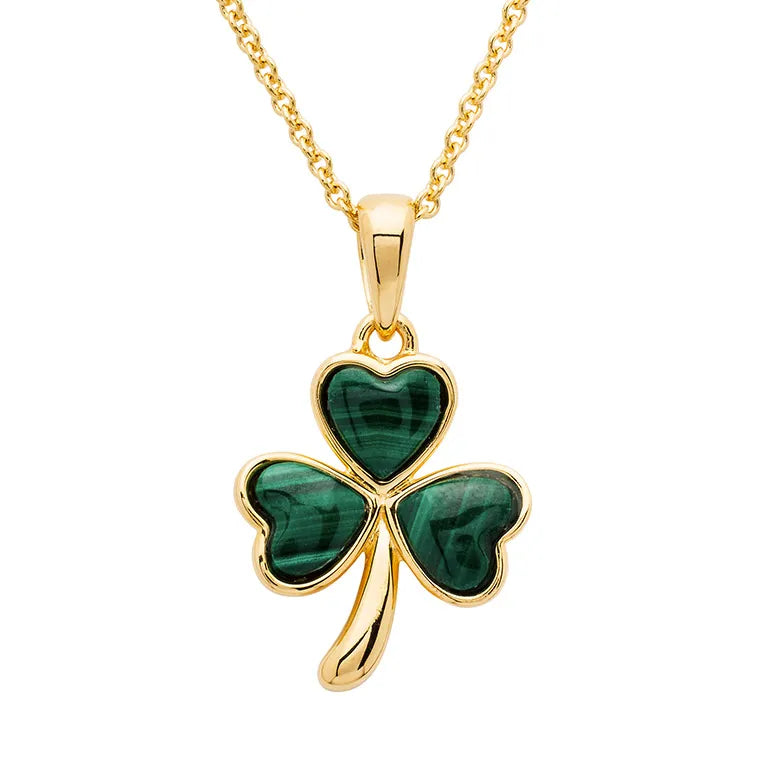 Gold Vermeil Shamrock Necklace With Green Malachite