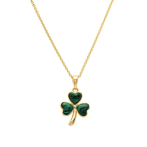 Gold Vermeil Shamrock Necklace With Green Malachite