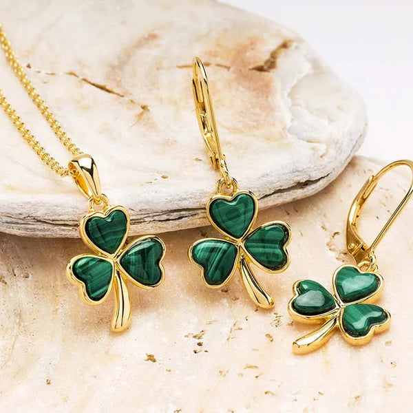 Gold Vermeil Shamrock Necklace With Green Malachite