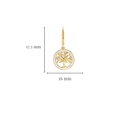 Gold Vermeil Tree of Life Earrings with Cubic Zirconia Crystals & White Enamel