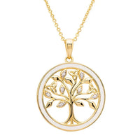 Gold Vermeil Tree of Life Necklace with Cubic Zirconia Crystals & White Enamel