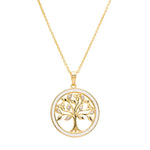 Gold Vermeil Tree of Life Necklace with Cubic Zirconia Crystals & White Enamel