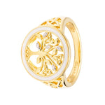 Gold Vermeil Tree of Life Ring with Cubic Zirconia Crystals & White Enamel