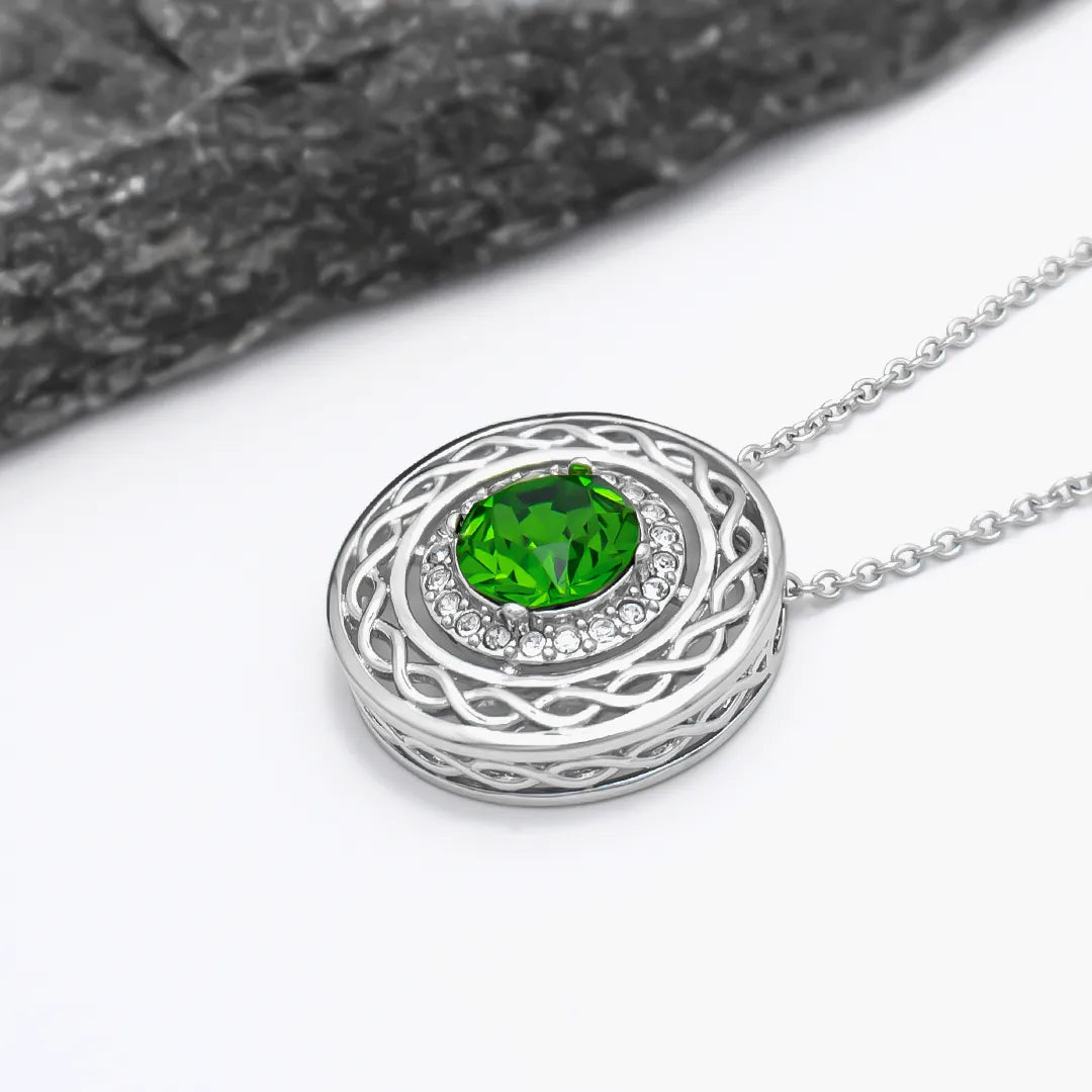 Sterling Silver Green Crystal Celtic Pendant – view 2