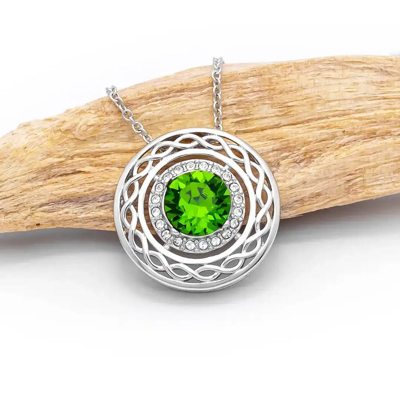 Sterling Silver Green Crystal Celtic Pendant