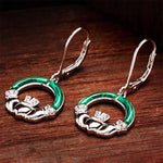 Green Malachite Sterling Silver Claddagh Earrings