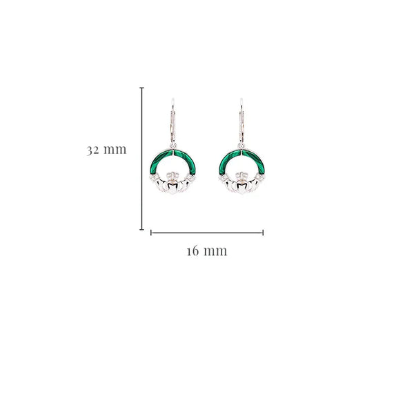 Green Malachite Sterling Silver Claddagh Earrings