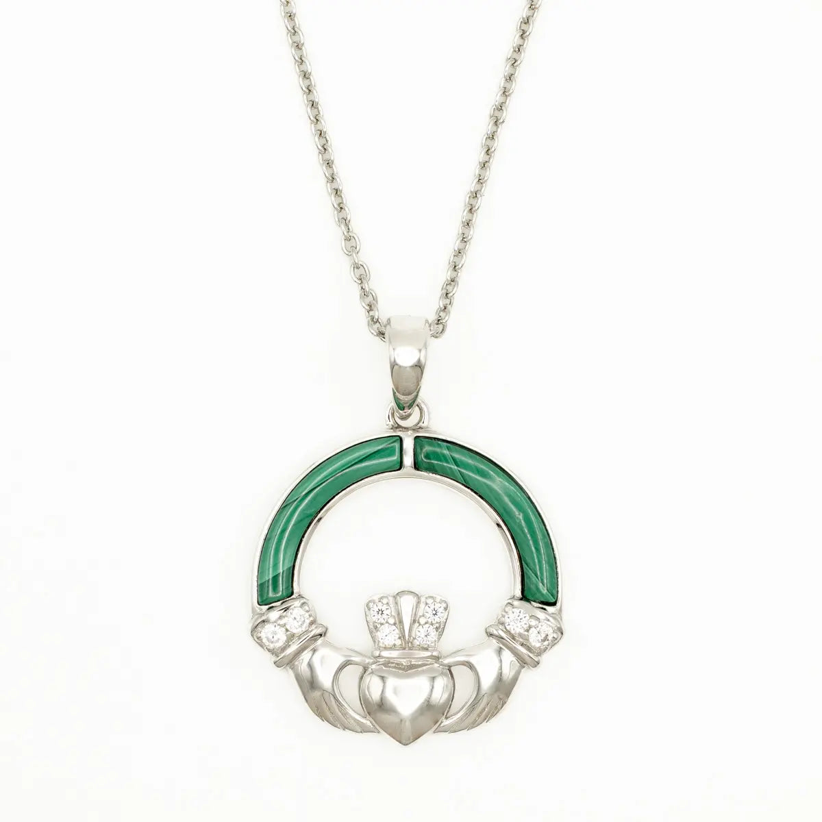 Green Malachite Sterling Silver Claddagh Pendant – view 3