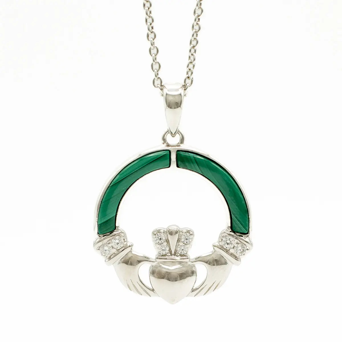 Green Malachite Sterling Silver Claddagh Pendant – view 5