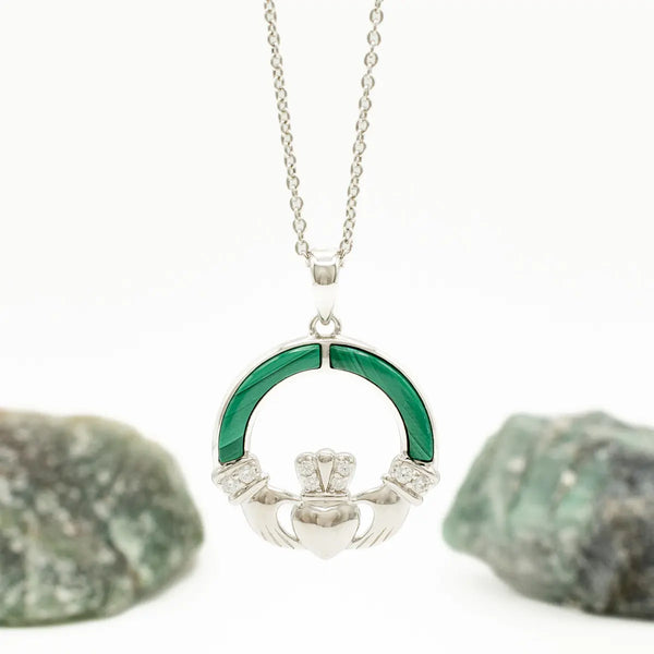 Green Malachite Sterling Silver Claddagh Pendant