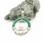Green Malachite Sterling Silver Claddagh Pendant