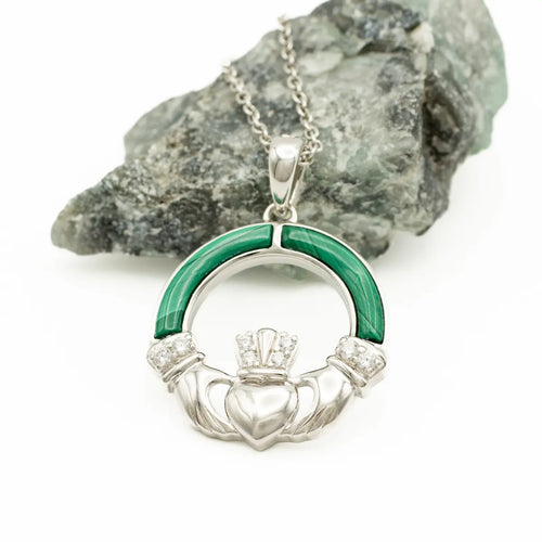 Green Malachite Sterling Silver Claddagh Pendant