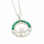 Green Malachite Sterling Silver Claddagh Pendant