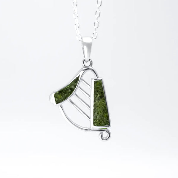 Connemara Marble Silver Irish Harp Pendant