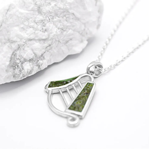 Connemara Marble Silver Irish Harp Pendant