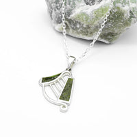 Connemara Marble Silver Irish Harp Pendant