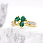 Irish Shamrock Ring with Heartshape Gemstones And Pavé Diamonds