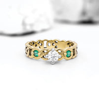 Celtic Knot Engagement Ring with Diamond and Emeralds