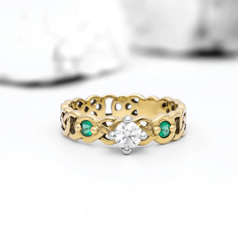 Celtic Knot Engagement Ring with Diamond and Emeralds
