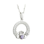 Sterling Silver Claddagh Birthstone Necklace
