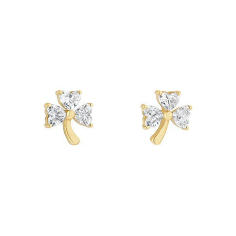 Lab Diamond Gold Shamrock Earrings